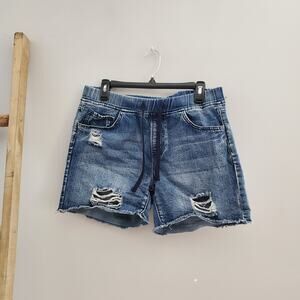 Fashion Nova Distressed Pull On Jean Denim Shorts Size L